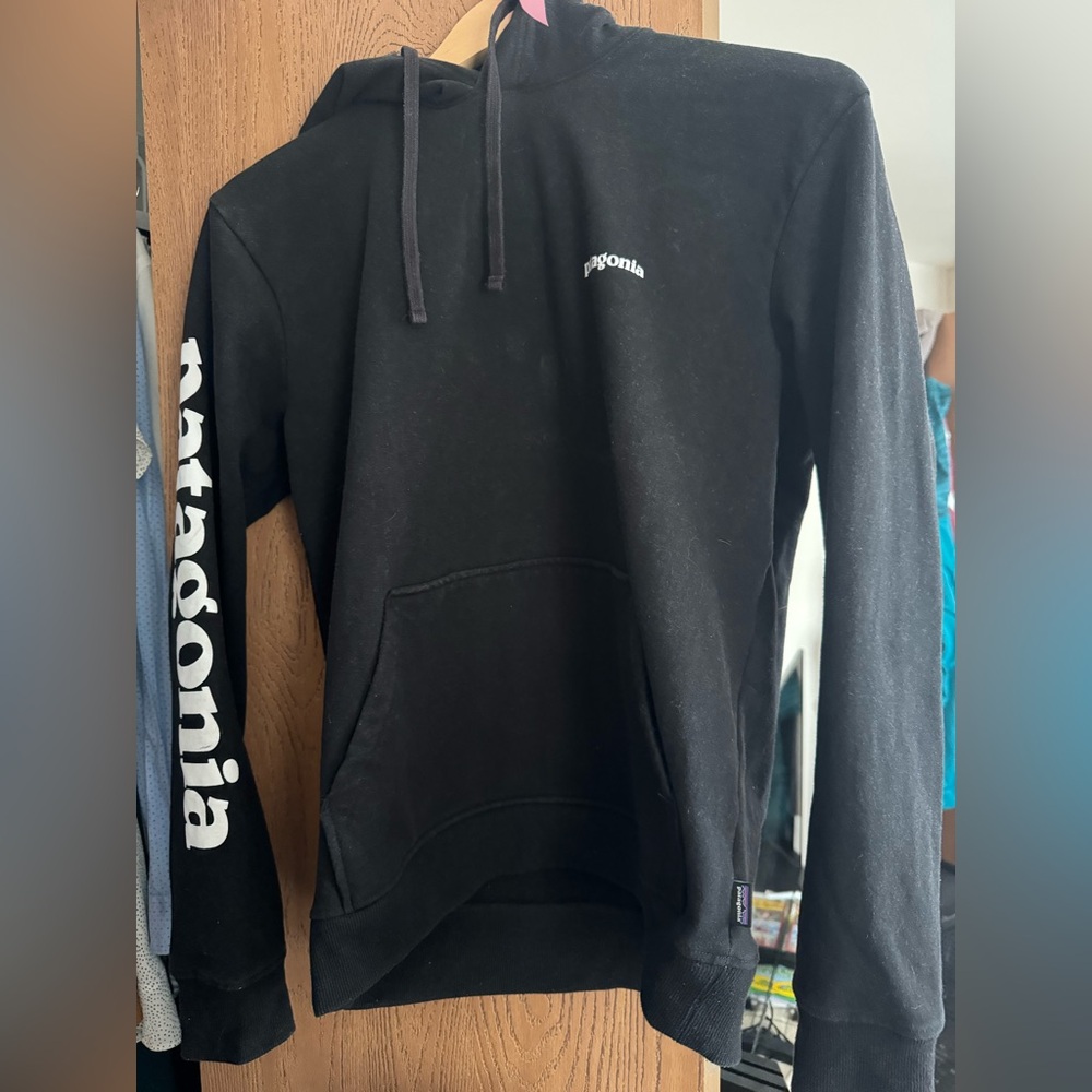 Patagonia Men's Black Hoodie with Sleeve Logo